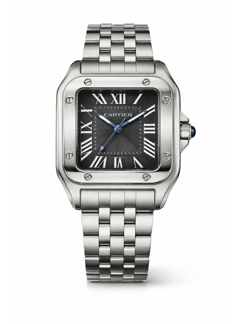 ساعة كارتييه سانتوس مربعة من الستانلس ستيل بميناء أسود وسوار معدني